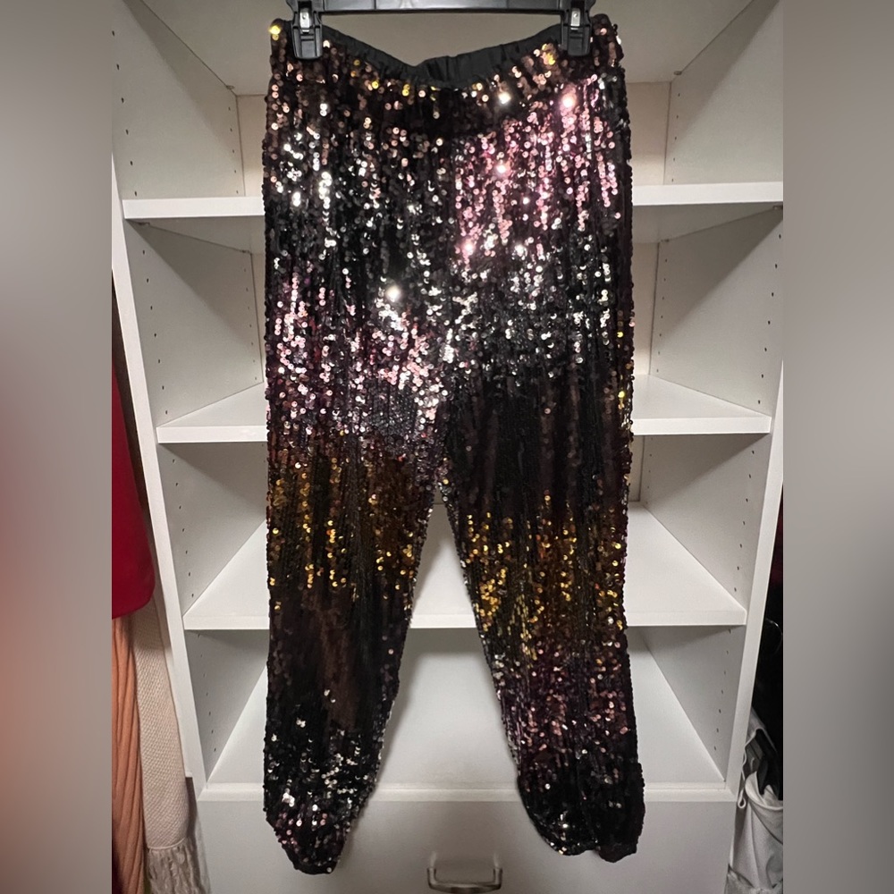 Multicolored sequins joggers, M, new with tags